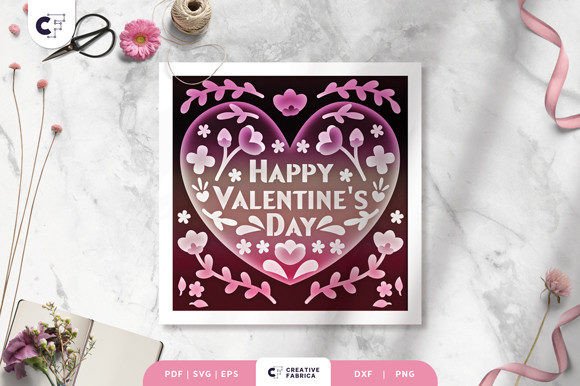 Happy Valentine's Day Folk Art 3D SVG