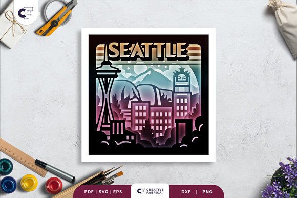 Seattle, USA Skyline 3D Shadow Box